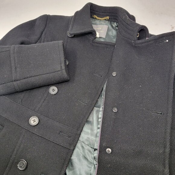 J. Crew Stadium Cloth by Nello Gori Black Lined Pea Coat Wool Size 2 Petite / 2P - Picture 5 of 5